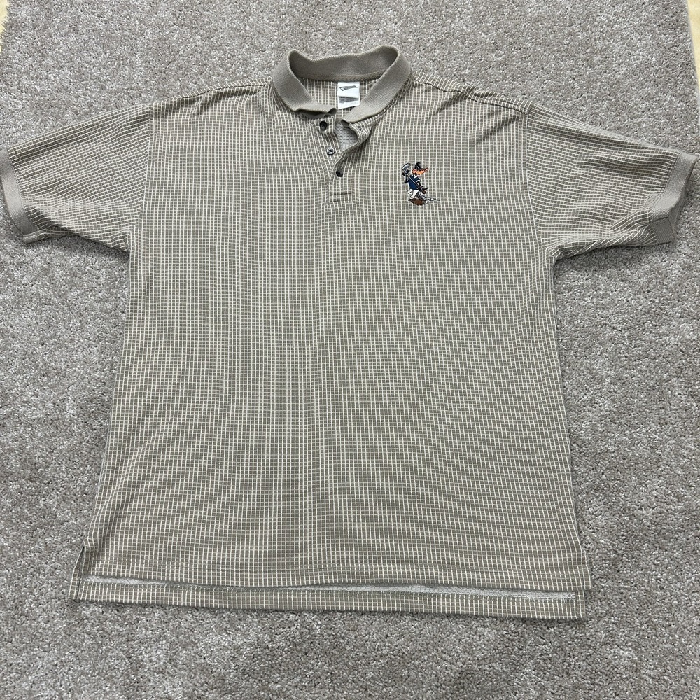 Vintage Warner Bros Studio Store Daffy Duck Polo Shirt Mens XL Beige Check Golf